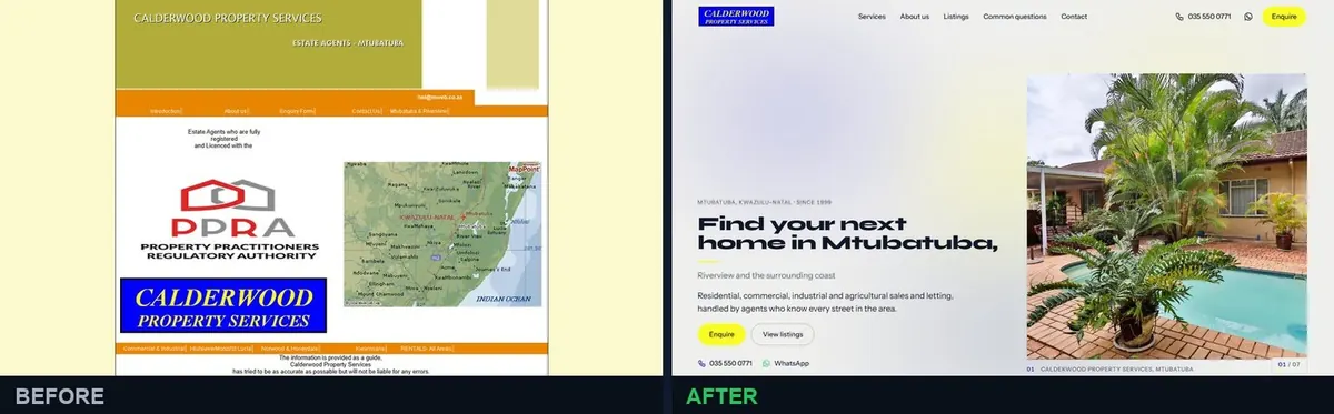 Website Revamp — before and after example of a template demo site